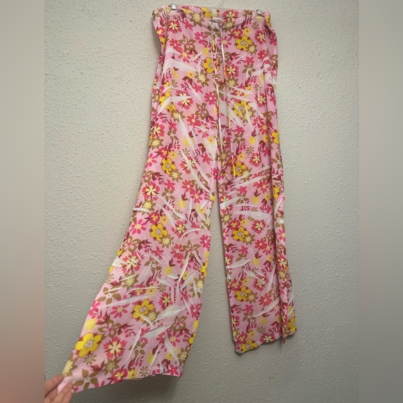 Pink and Yellow Floral Wide Leg Jumpsuit - Picture 1 of 8